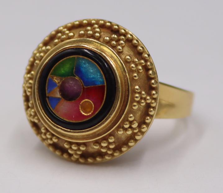 JEWELRY. Signed 18kt Gold and Enamel Ring. (1 of 9)