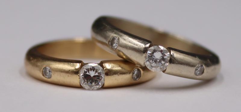 JEWELRY. (2) 14kt Gold and Diamond Band Rings. (1 of 9)