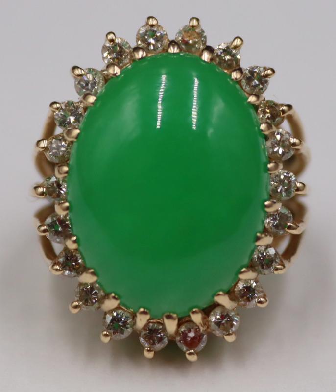 JEWELRY. 14kt Gold, Jade and Diamond Ring. (1 of 7)