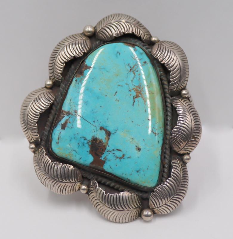JEWELRY. Large Signed Southwest Turquoise Cuff (1 of 8)