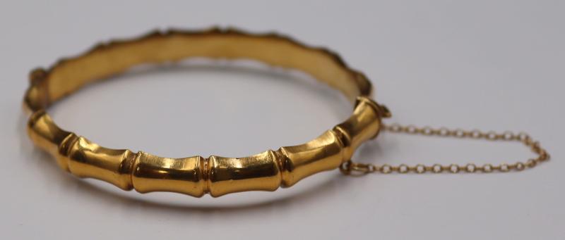 JEWELRY. Vintage 9ct Gold Bamboo Hinged Bracelet. (1 of 7)