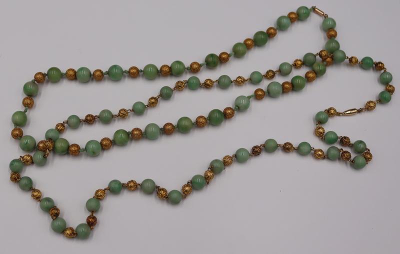 JEWELRY. (2) Gold and Jade Beaded Necklaces. (1 of 9)