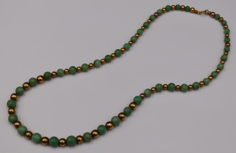 JEWELRY. Graduated Jade and Gold-Tone Necklace. (1 of 6)