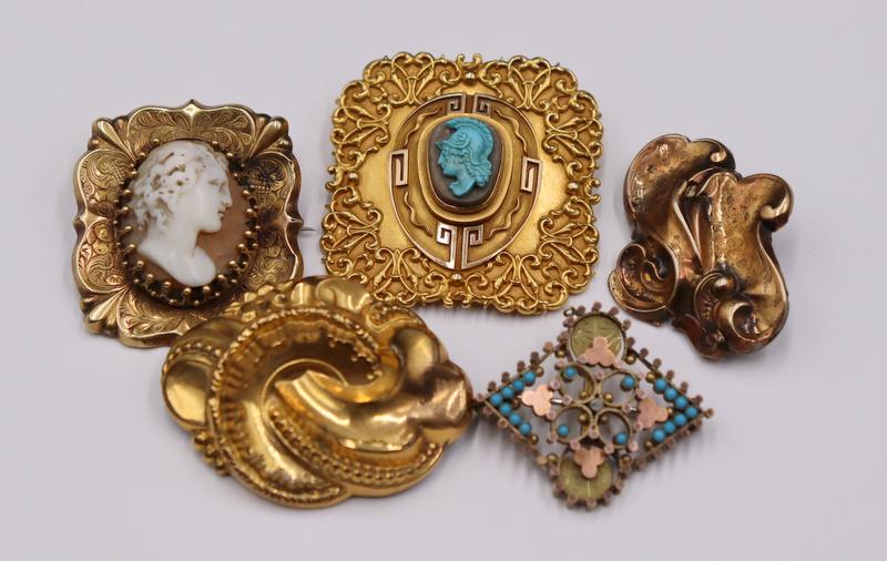 JEWELRY. (3) Victorian Gold Brooches. (1 of 13)