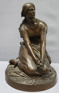 HENRI MICHEL ANTOINE CHAPU (FRANCE, 1833-1891).: Seated Joan of Arc. Bronze sculpture signed. From a Scarsdale, NY collection. - Dimensions: 11" h x 8" w.