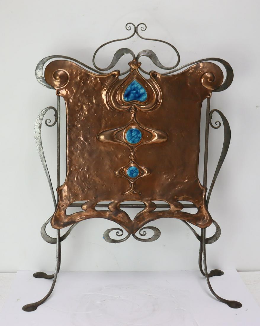Art Nouveau Wrought Iron & Copper Fire Screen. (1 of 5)