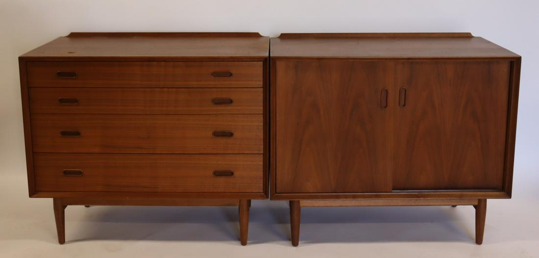 Midcentury Arne Vodder Matched Pr Of Teak: Cabinets. One a 4 drawer dresser and the other with sliding doors. Signed. From a West 72 st, NYC estate. - Dimensions: 31" h x 36" w x 19.5" d.
