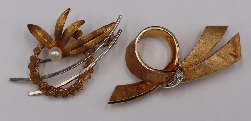 JEWELRY. (2) Bi-color Gold Brooches. (1 of 10)