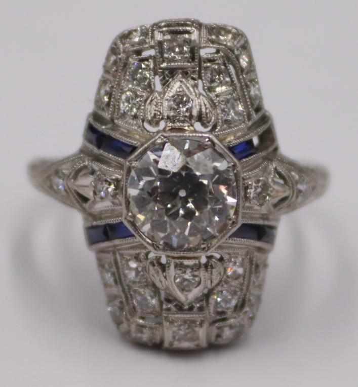 JEWELRY. Art Deco Platinum, Diamond and Gem Ring. (1 of 9)