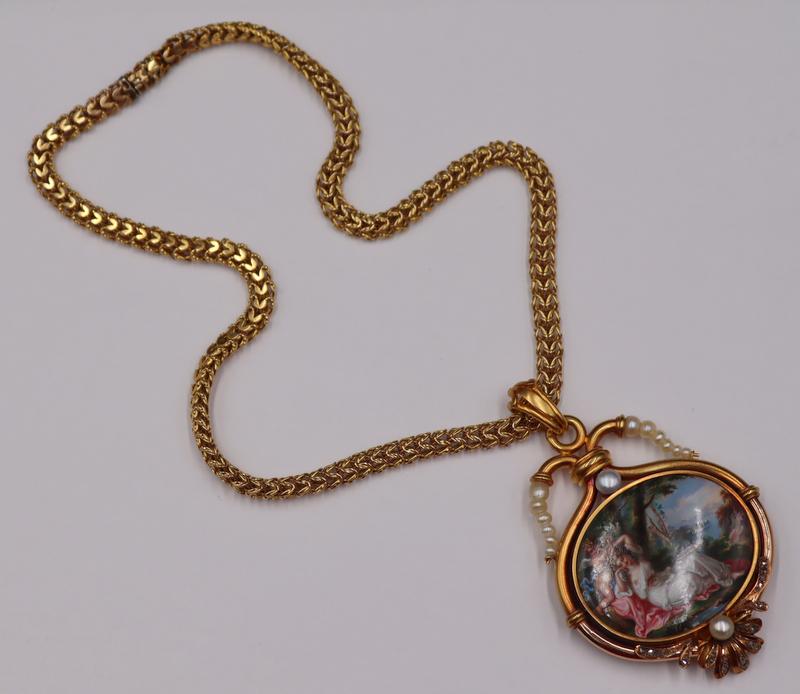 JEWELRY. Continental 18kt Gold Enamel Portrait (1 of 13)