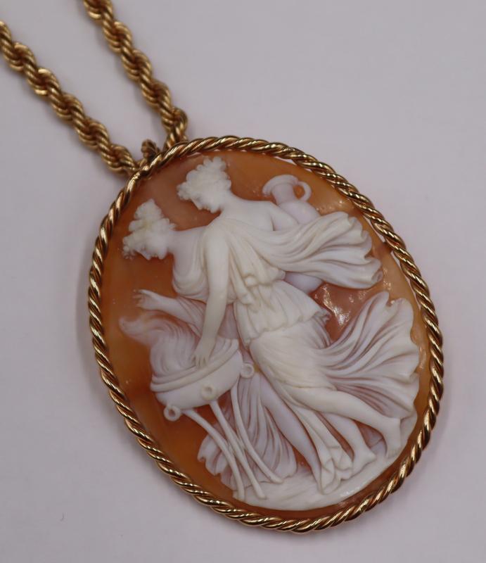JEWELRY. 14kt Gold and Carved Cameo Pendant on a (1 of 8)