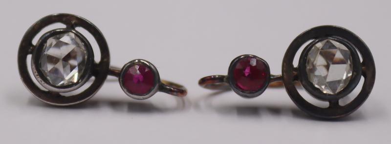 JEWELRY. Pair of Continental Diamond and Ruby (1 of 9)