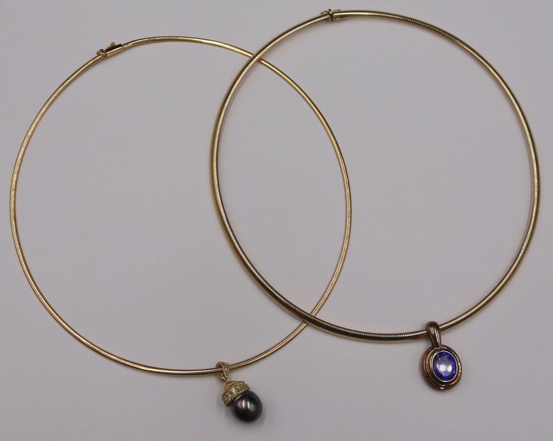 JEWELRY. (2) 14kt Gold Omega Chains with Pendants. (1 of 15)