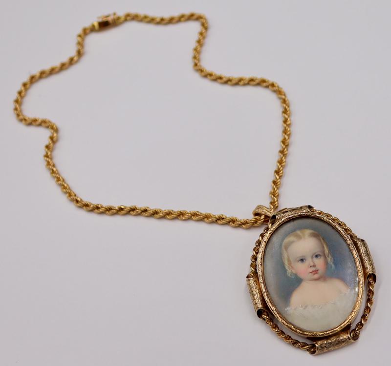 JEWELRY. 19th C 14kt Gold Mounted Portrait. (1 of 12)