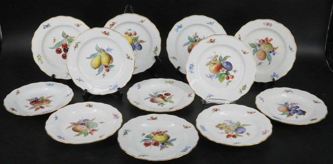 Set of 12 Antique Meissen Painted Fruit Plates (1 of 5)