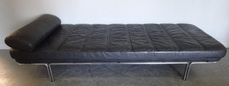 Horst Bruning. Midcentury Leather Upholstered: Day Bed. With Aluminum frame and leather pillow. From a Fairfield, CT estate. Dimensions: 79" x 32" x 14" high.