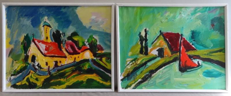 KAINZ, Martin. 2 Oil on Canvas Landscapes.: Both signed lower left. Martin Kainz, German-American, 1899 - 1982. From a Fairfield, CT estate. Dimensions: 24" high x 30" wide. Condition: Good.