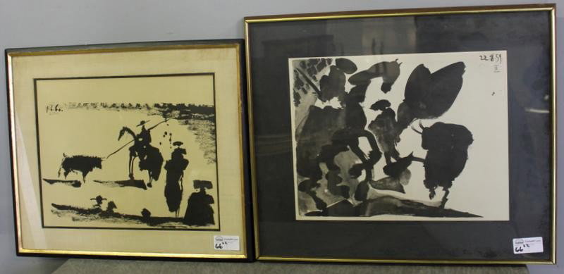 PICASSO, Pablo. Two Lithographs.: One is signed upper left in the plate and dated "1-6-60" and numbered "103/500." Other is signed upper right in the plate and dated "22-8-59 III." Pablo Picasso, Spanish, 1881-1973. From a storage war