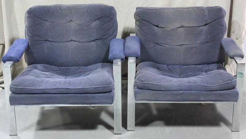 Pair of Milo Baughman Midcentury Chrome Chairs.: From a Riverside, CT estate. Dimensions: 31.5" wide x 31.5" deep x 27.5" high.