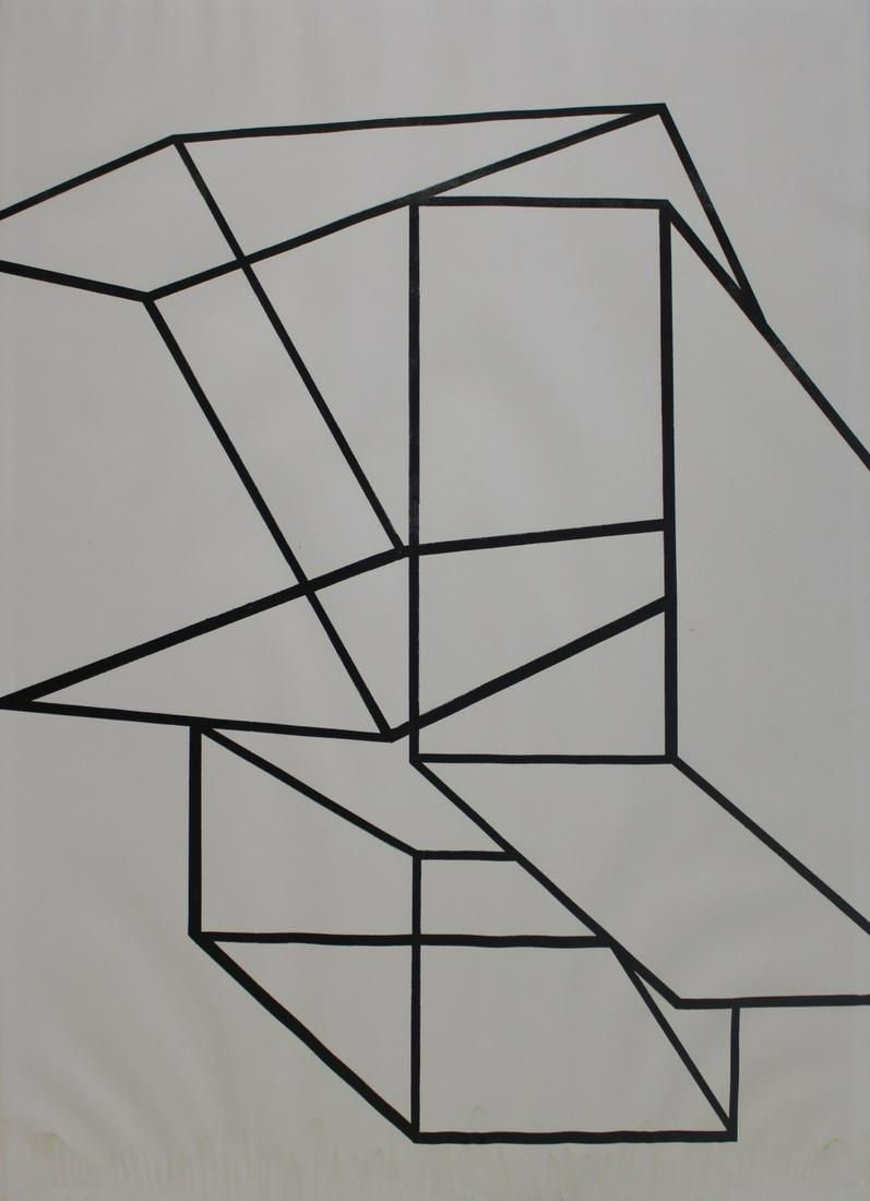 AL HELD (AMERICAN, 1928-2005).: Untitled (Cubes), 1969. Lithograph on strathmore paper. Signed and numbered 13/100 on verso. From a Larchmont, NY collection. - Dimensions: 34" h x 24 3/8" w. (sheet)