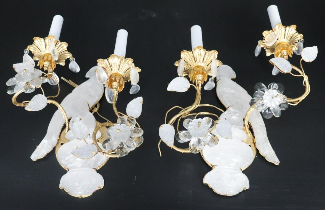 A Pair of Vintage And Quality Rock Crystal Maison: Bagues Style Bird Sconces. From a Greenwich CT estate. - Dimensions: 12" x 12"