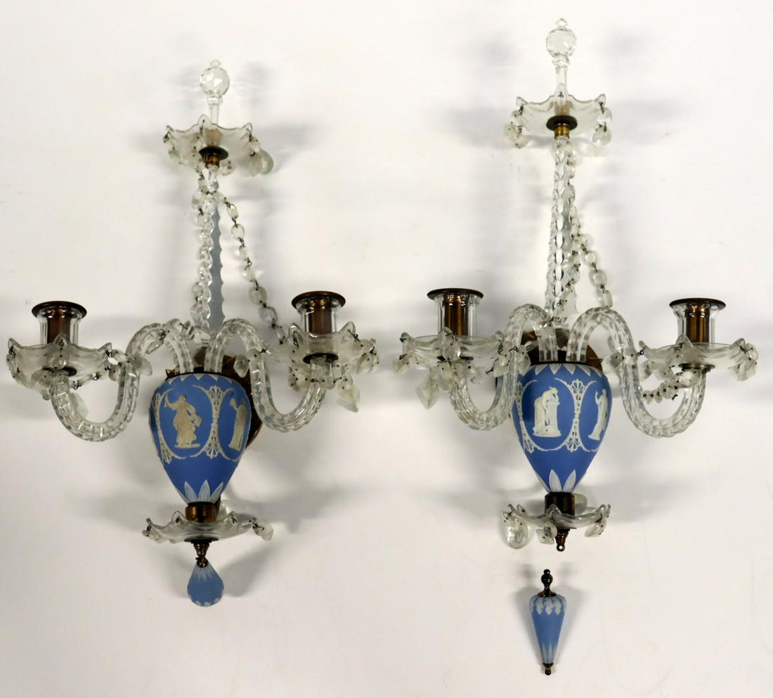 Pair Crystal 2 Light Sconces With Wedgwood Mounts (1 of 8)