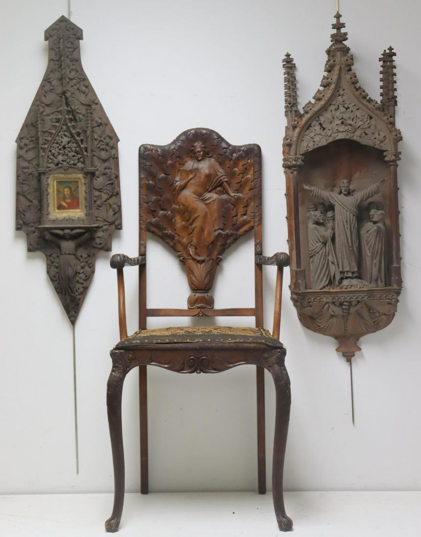 A Well Carved Wooden Religious Grouping (3 Pcs) (1 of 15)