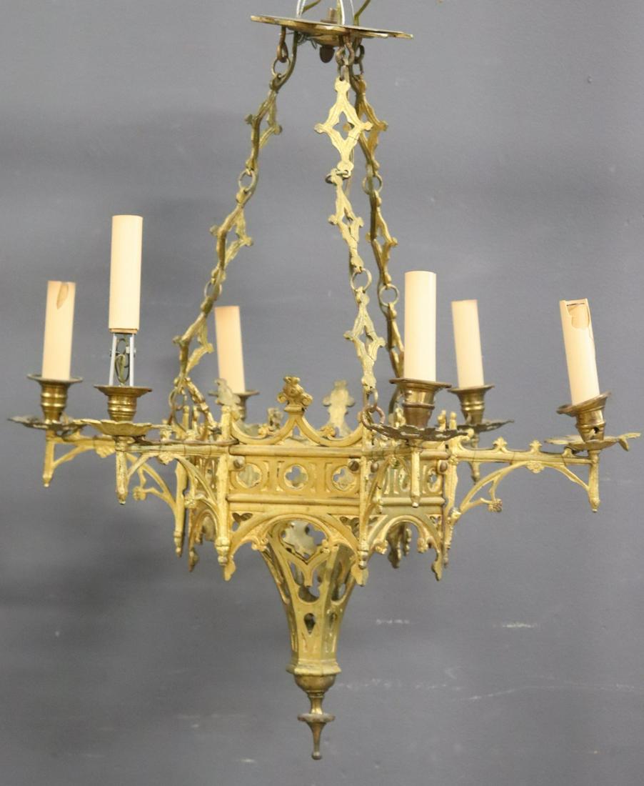 Antique Gilt Bronze Gothic Style Chandelier. (1 of 9)
