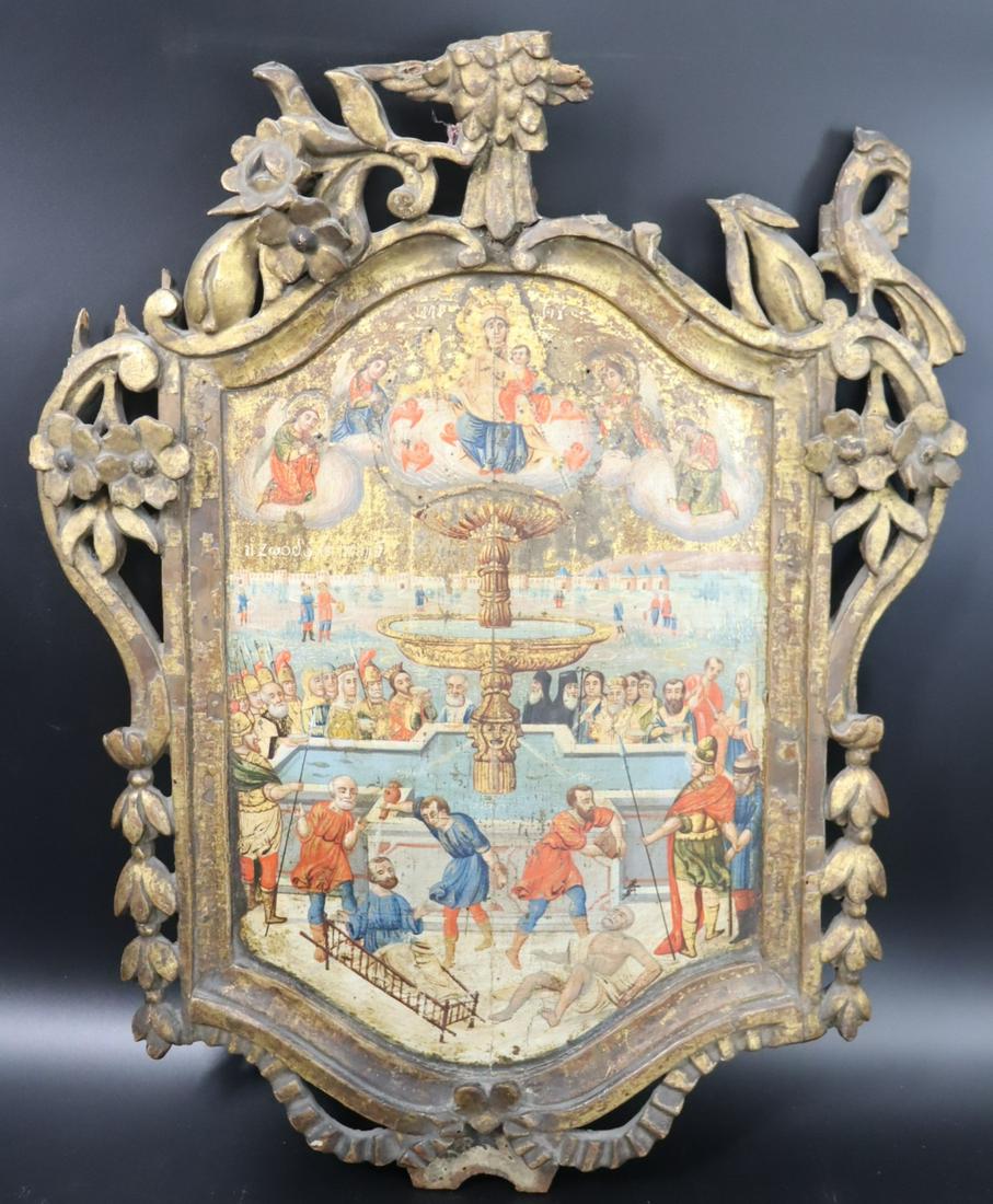 Antique Continental Painted And Carved Icon. (1 of 5)