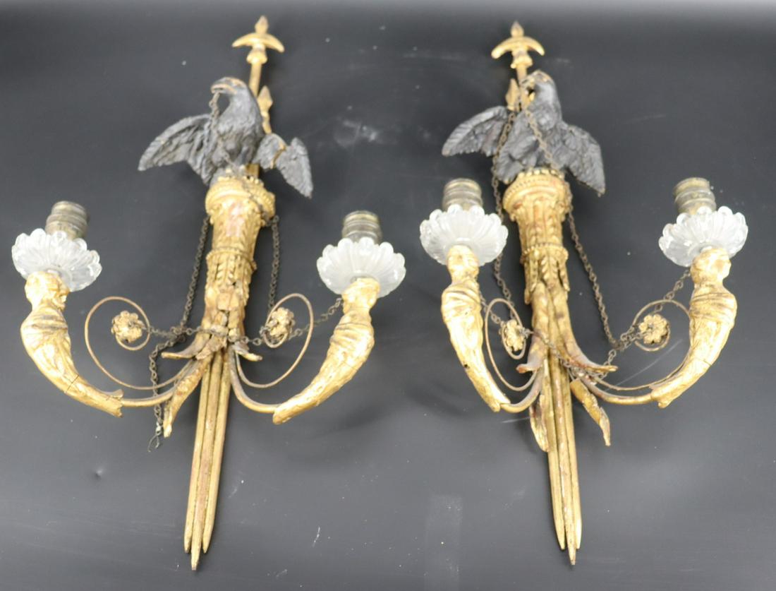 An Antique Pair Of Carved Giltwood Sconces. (1 of 11)