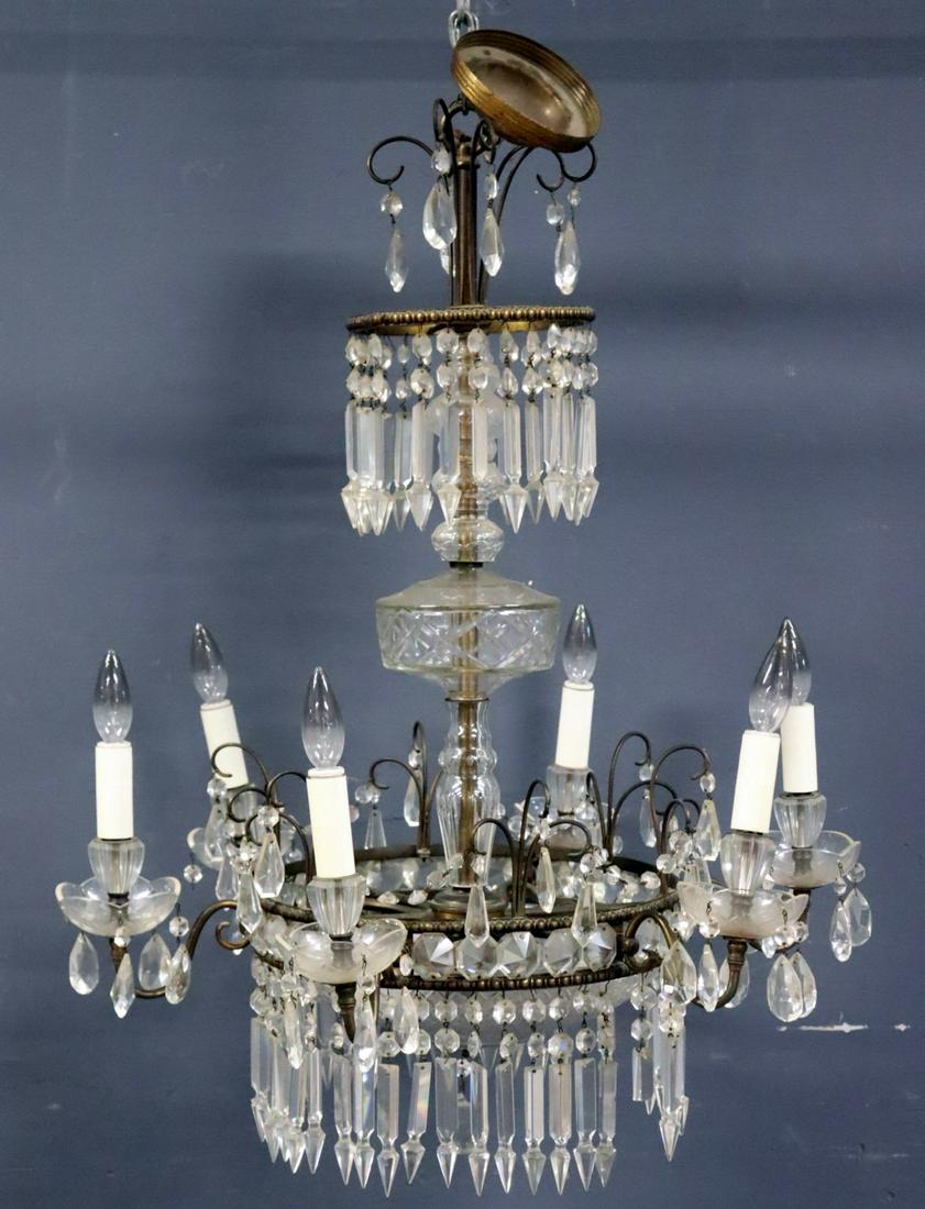 Antique Gilt Metal & Crystal Tiered Chandelier. (1 of 10)