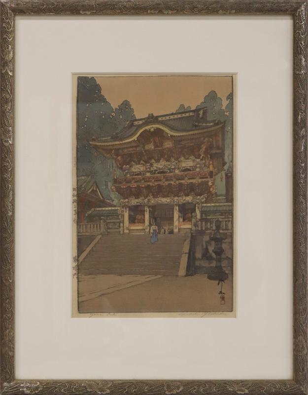 YOSHIDA HIROSHI (Japan, 1876-1950).: Yoshida Hiroshi Japanese woodblock print, "Yomei Gate". Pencil signed lower right, "Hiroshi Yoshida" and titled lower left, "Yomei Gate". With additional inscriptions and