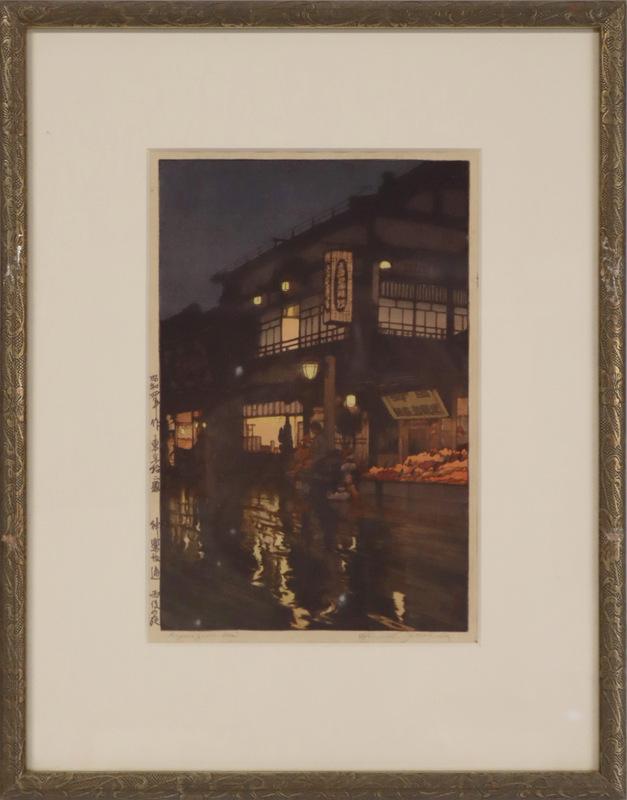 YOSHIDA HIROSHI (Japan, 1876-1950).: Yoshida Hiroshi Japanese woodblock print, "Kagurazaka Dori". Pencil signed lower right, "Hiroshi Yoshida" and titled lower left, "Kagurazaka Dori". From the Twelve Views 