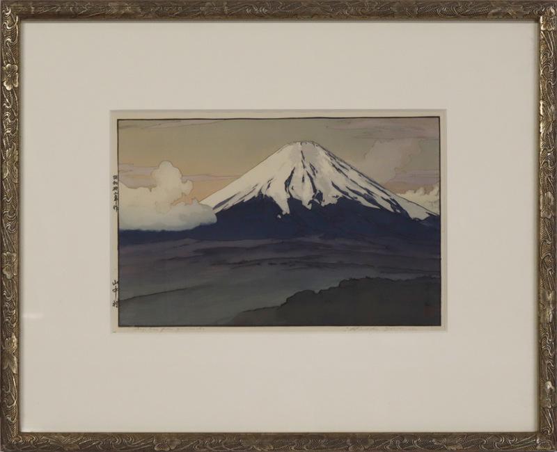 YOSHIDA HIROSHI (Japan, 1876-1950).: Yoshida Hiroshi Japanese woodblock print, "Fuji San from Yamanaka". Pencil signed lower right, "Hiroshi Yoshida" and titled lower left, "Fuji San from Yamanaka". With add
