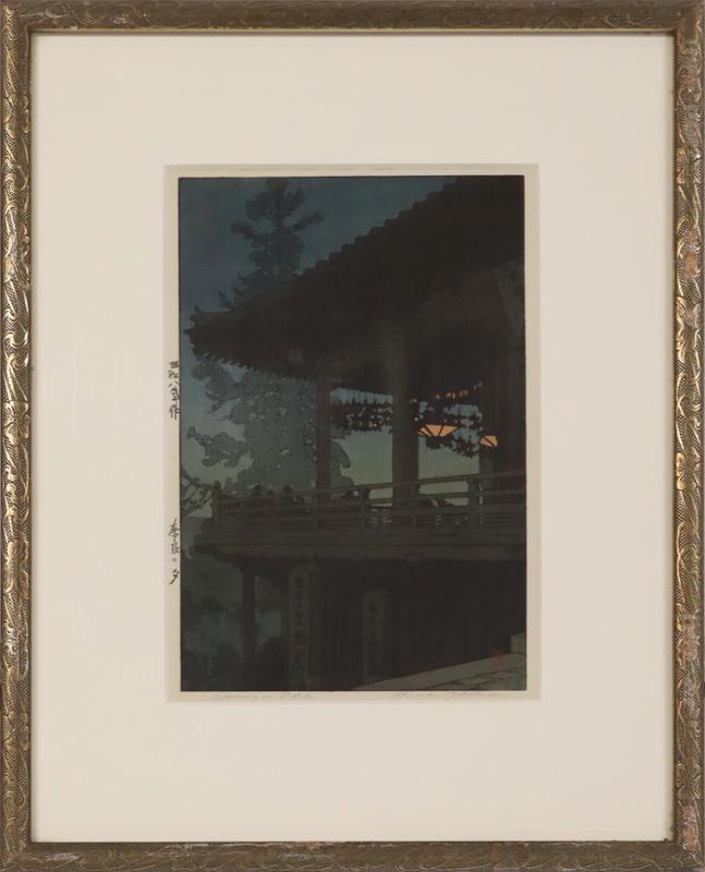YOSHIDA HIROSHI (Japan, 1876-1950).: Yoshida Hiroshi Japanese woodblock print, "Evening in Nara". Pencil signed lower right, "Hiroshi Yoshida" and titled lower left, "Evening in Nara". With additional inscri