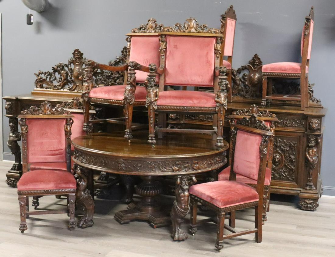 R.J. HORNER Carved Oak "Mountain Man" Dining Set (1 of 17)