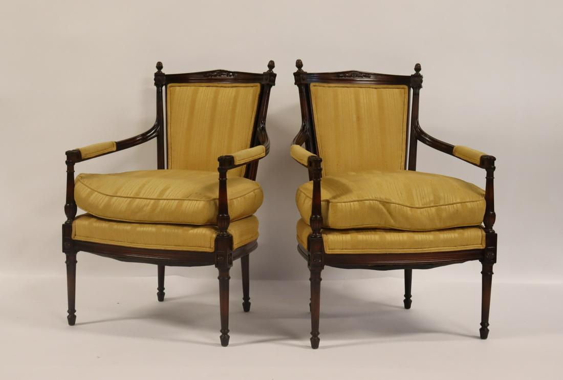 An Antique Pair Of Louis XVI Style Arm Chairs.: From a Great Neck, Long Island, NY estate. - Dimensions: 37" h x 22" w x 26" d.