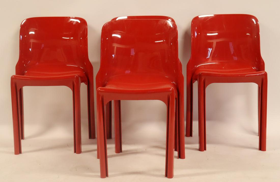 4 Vico Magistretti Red Plastic Chairs. (1 of 7)