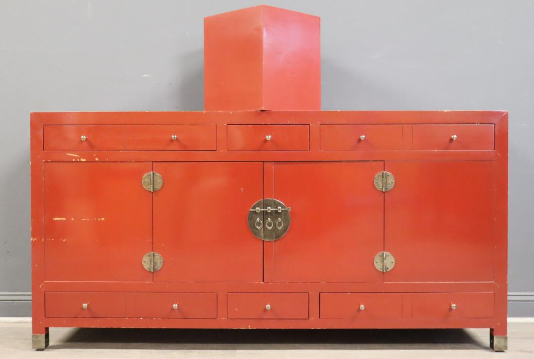 BAKER Midcentury Red Lacquered Cabinet & Box. (1 of 13)