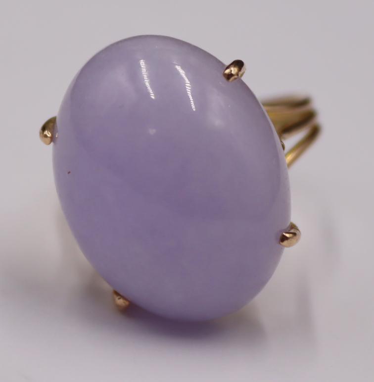 JEWELRY. 14kt Gold and Lavender Jade Ring. (1 of 7)