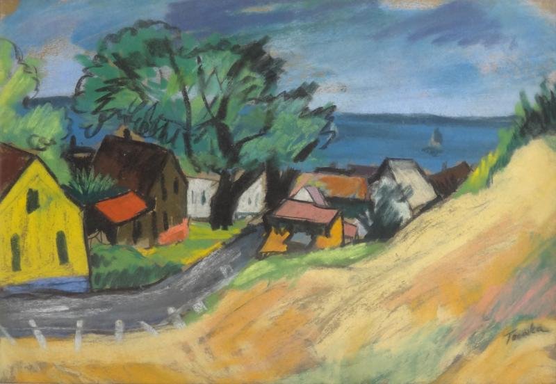 TROMKA, Abram. Patel Landscape.: Signed lower right. Abram Tromka, Polish-American, 1896-1954. From a Massapequa, NY collector. Dimensions: 11.5" high x 17" wide. Condition: Good, not examined out of frame.