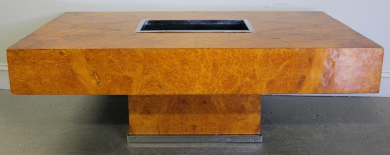 Art Deco Burl Elm Coffee Table.: From a NYC Apartment. Dimensions: 27.5" wide x 47" wide x 17" high.