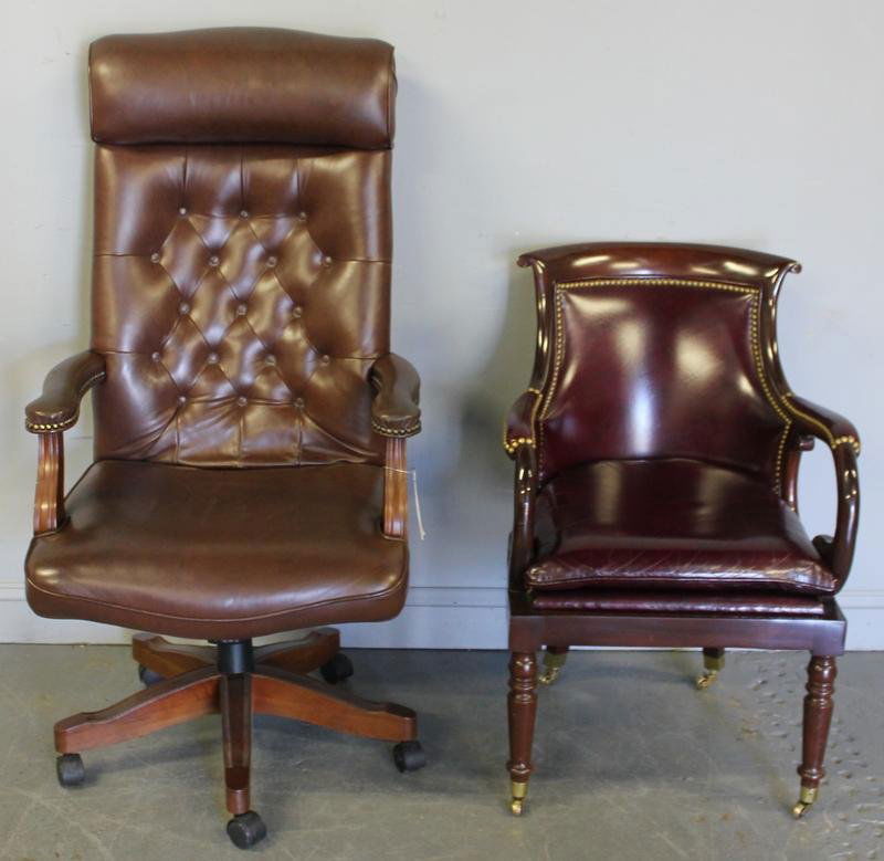 2 Leather Upholstered Office Chairs Including