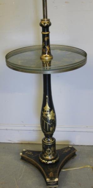 Chinoiserie Decorated Tray Table / Floor Lamp.: From a prominent East Hampton, NY estate. Dimensions: 60" high.
