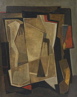 ANGEL BOTELLO (PUERTO RICAN, 1913-1986).: Abstract Composition. Oil on panel. Signed lower center. From a Long Island, NY collection. - Dimensions: 30" h x 24" w.