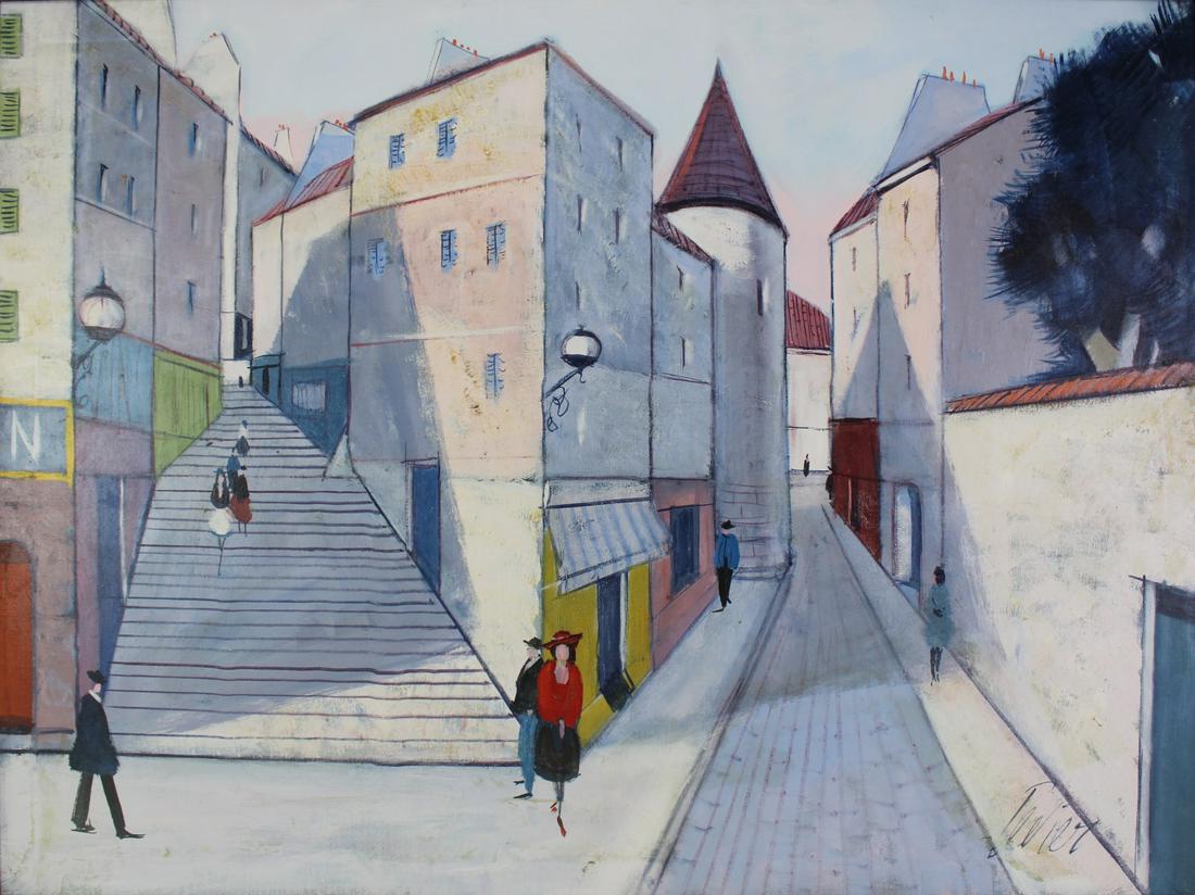 CHARLES LEVIER (FRENCH, 1920-2003).: "Rue a St. Maxime". Oil on canvas. Signed lower right. Titled and signed again on reverse. From a Larchmont, NY collection. - Dimensions: 30" h x 40" w.