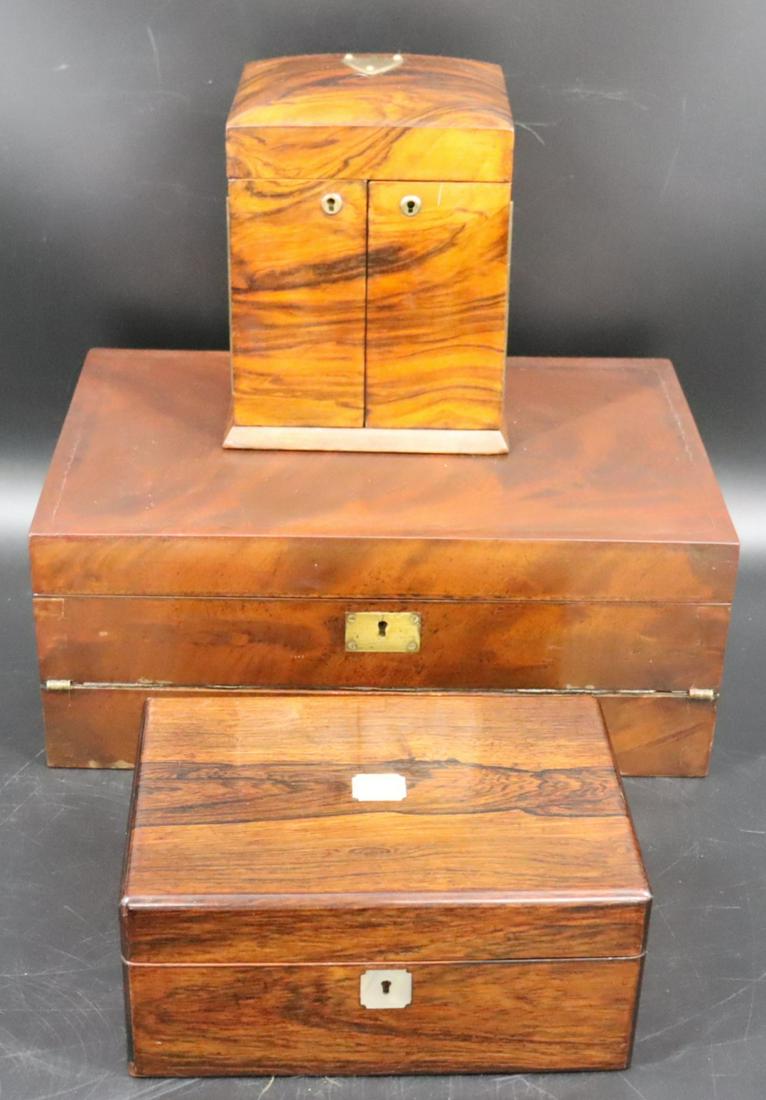 A Group of Three Antique Mahogany & Rosewood Boxes (1 of 9)