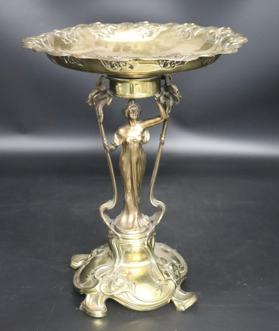 Art Noveau Brass Figural Tazza.: Good large size in 2 tone. From a Garden City, Long Island, NY estate. - Dimensions: 18" h x 15" w.