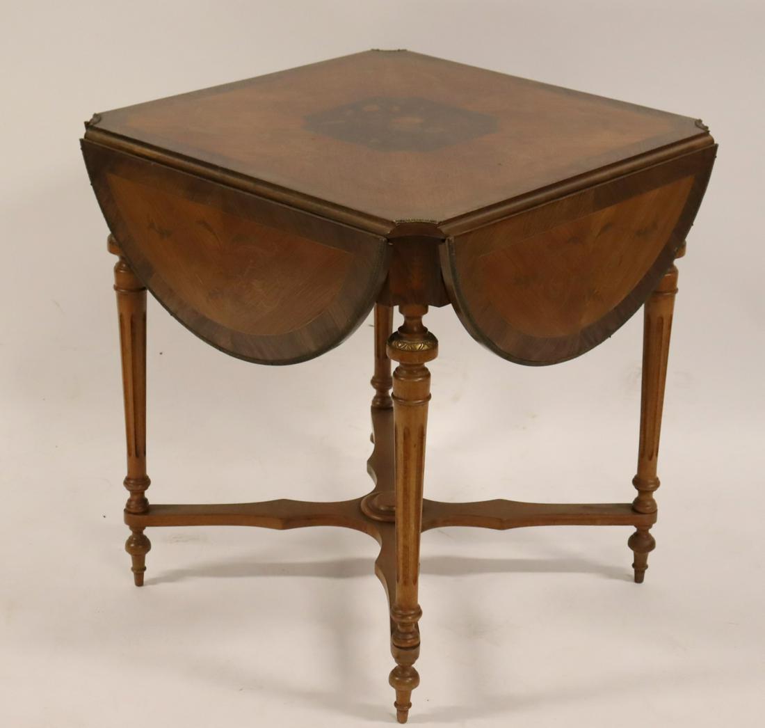 Antique Satinwood, Banded And Inlaid Handkerchief: Table. From a New Jersey estate. Dimensions: 30" h x 26" w x 26" d. Open: 38" h x 36" d x 36" d.