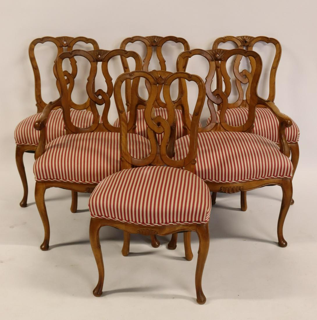 Set Of 6 Neoclassical Style Chairs.: Sturdy, comfy and with nice patina and peppermint stripe upholstery. From a Greenwich, CT estate. - Dimensions: 36" h x 24" w x 17" d.